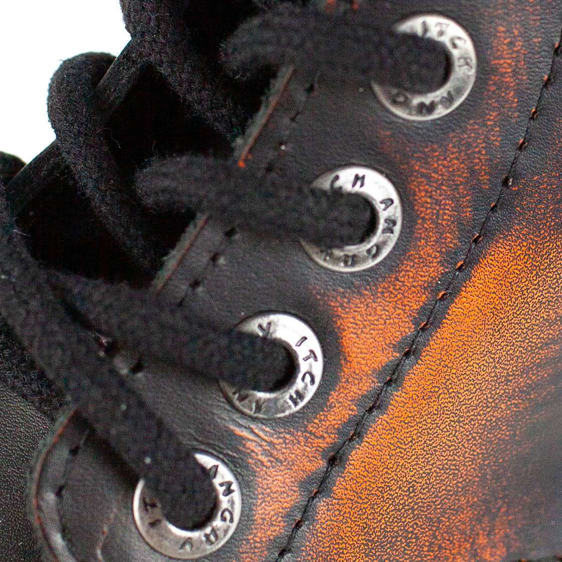 8 Hole Black Leather Orange Rub Off Combat Ranger Boots laces
