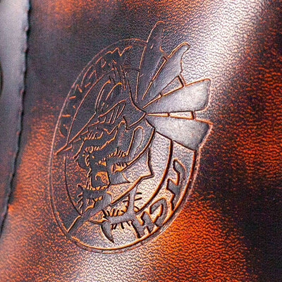 8 Hole Black Leather Orange Rub Off Combat Ranger Boots logo closeup