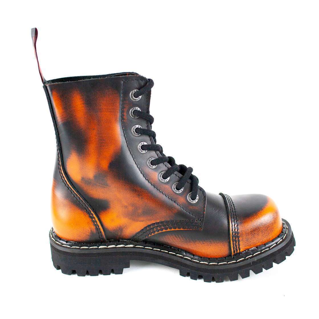 8 Hole Black Leather Orange Rub Off Combat Ranger Boots right Side
