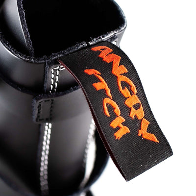 Angry Itch 10 Hole Black Leather Combat Boots 3 Strap Zip Army Ranger Boots Back tag