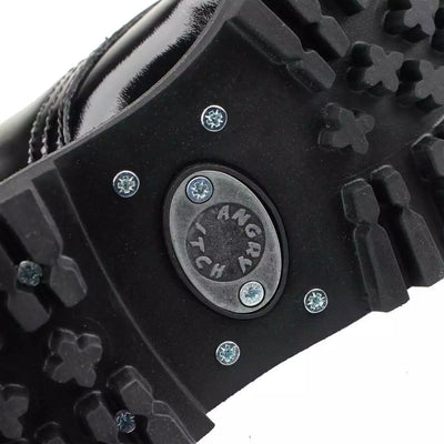Angry Itch 20 Hole Combat Ranger Boots with Steel Toe Cap Black Patent Leather bottom logo