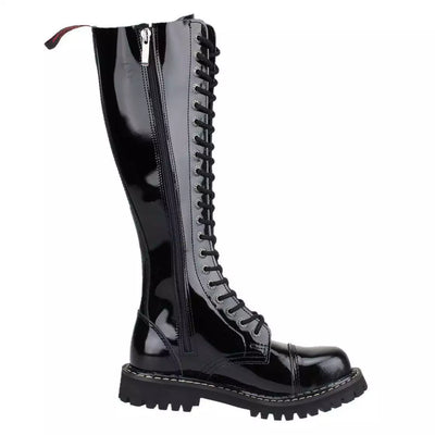 Angry Itch 20 Hole Combat Ranger Boots with Steel Toe Cap Black Patent Leather right side