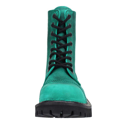 Angry Itch 8 Hole Green Leather Vintage Emerald Combat Ranger Boots Steel Toe