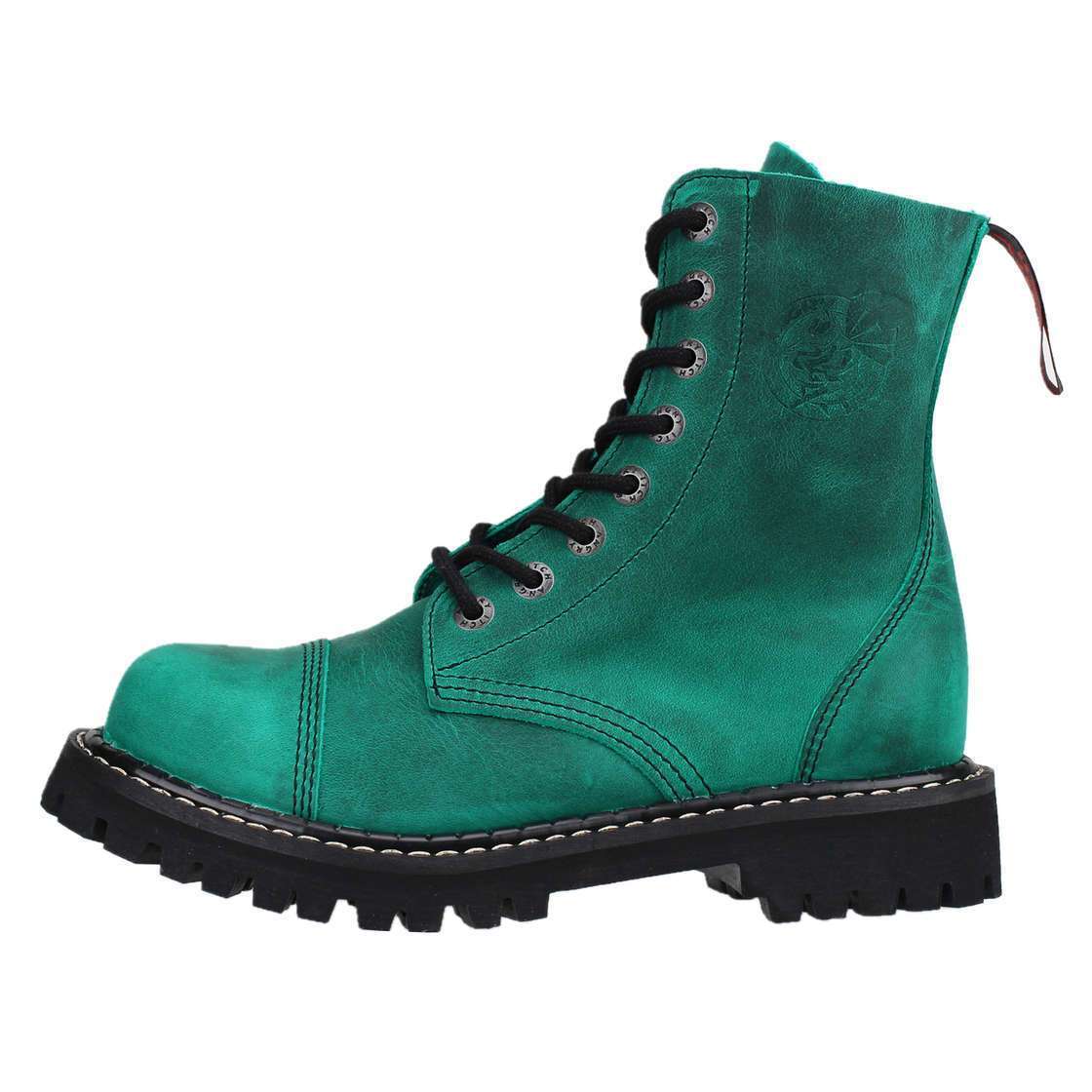 Angry Itch 8 Hole Green Leather Vintage Emerald Combat Ranger Boots Steel Toe