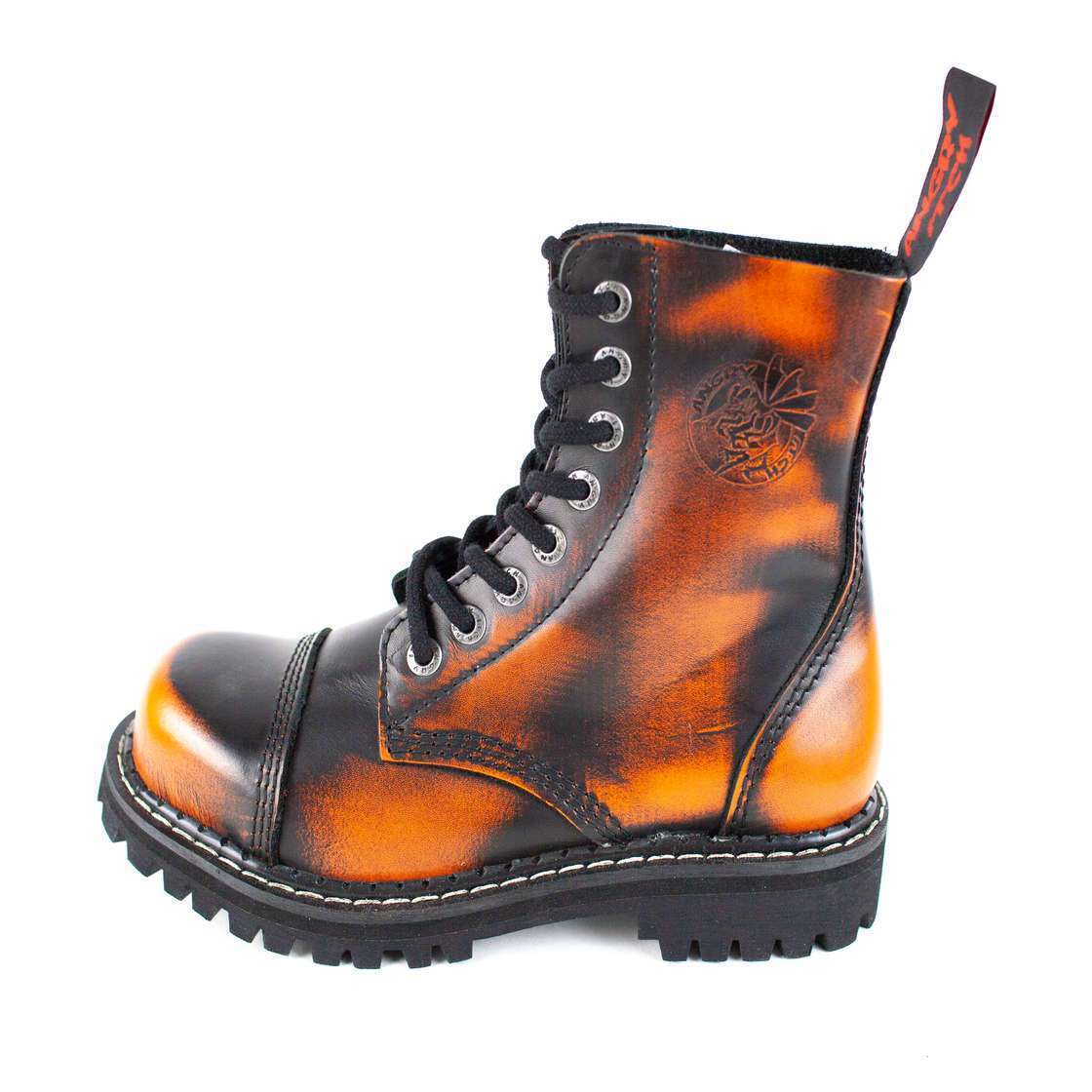 Angry Itch 8 Hole Black Leather Orange Rub Off Combat Ranger Boots Steel Toe