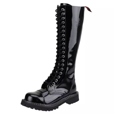 Angry Itch 20 Hole Combat Ranger Boots with Steel Toe Cap Black Patent Leather