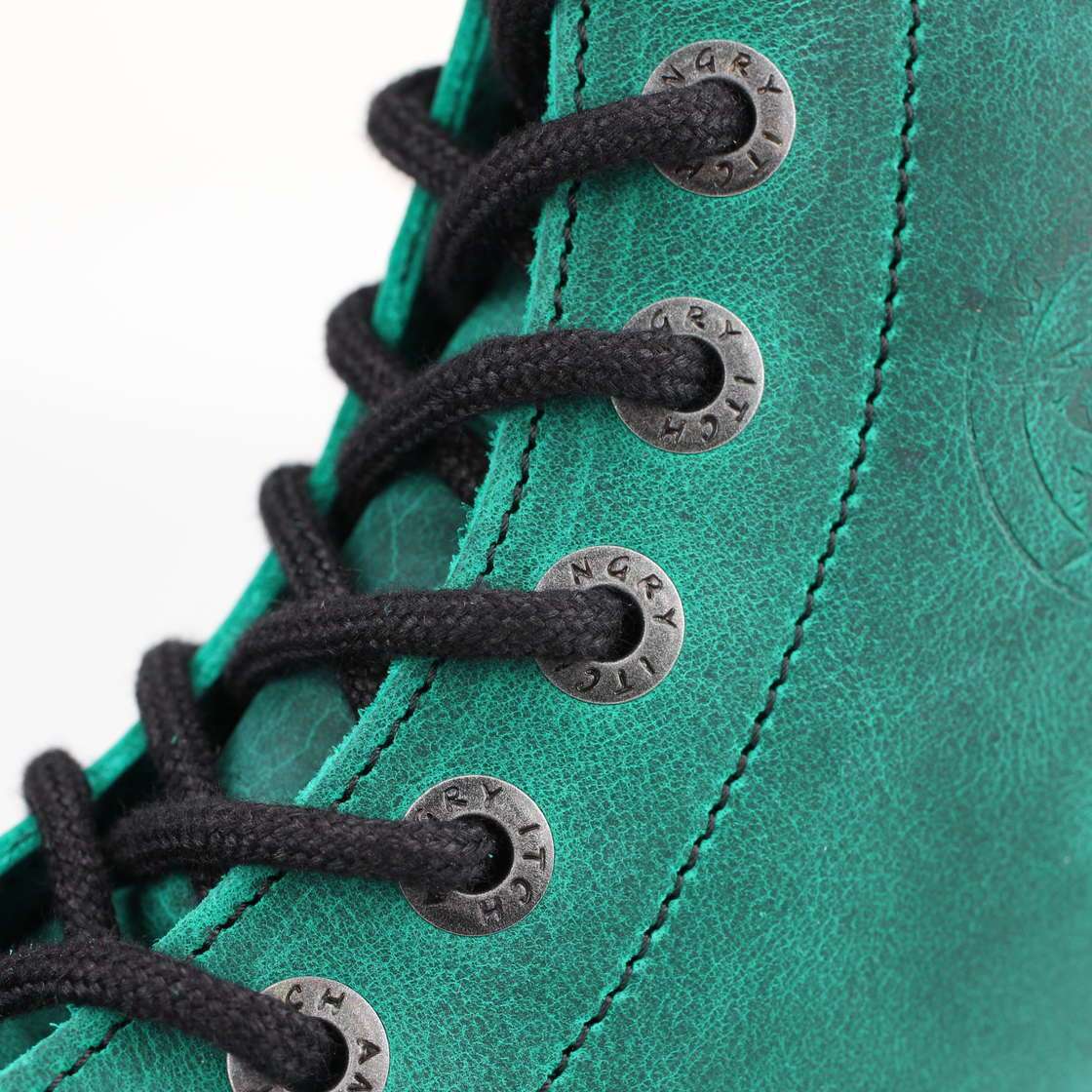 Angry Itch 8 Hole Green Leather Vintage Emerald Combat Ranger Boots Steel Toe