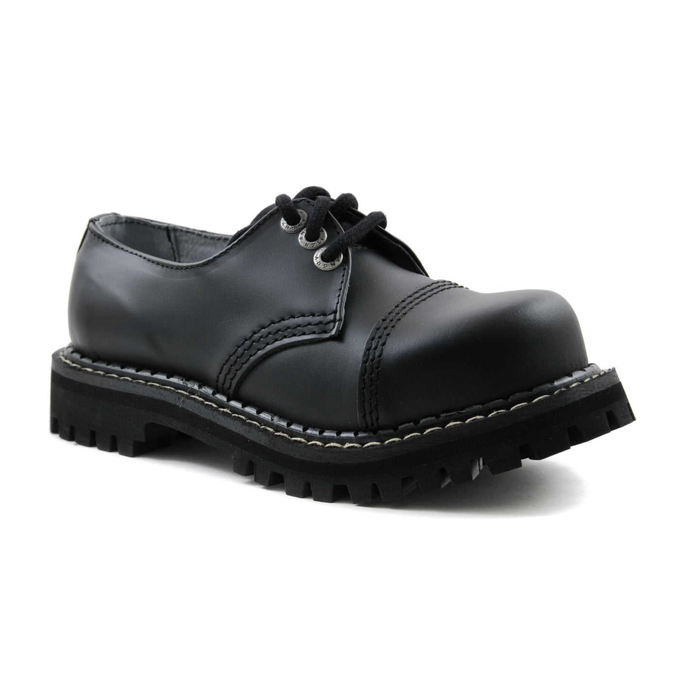 Angry Itch 3 Eyelet Shoes with Steel Toe Cap Black Leather