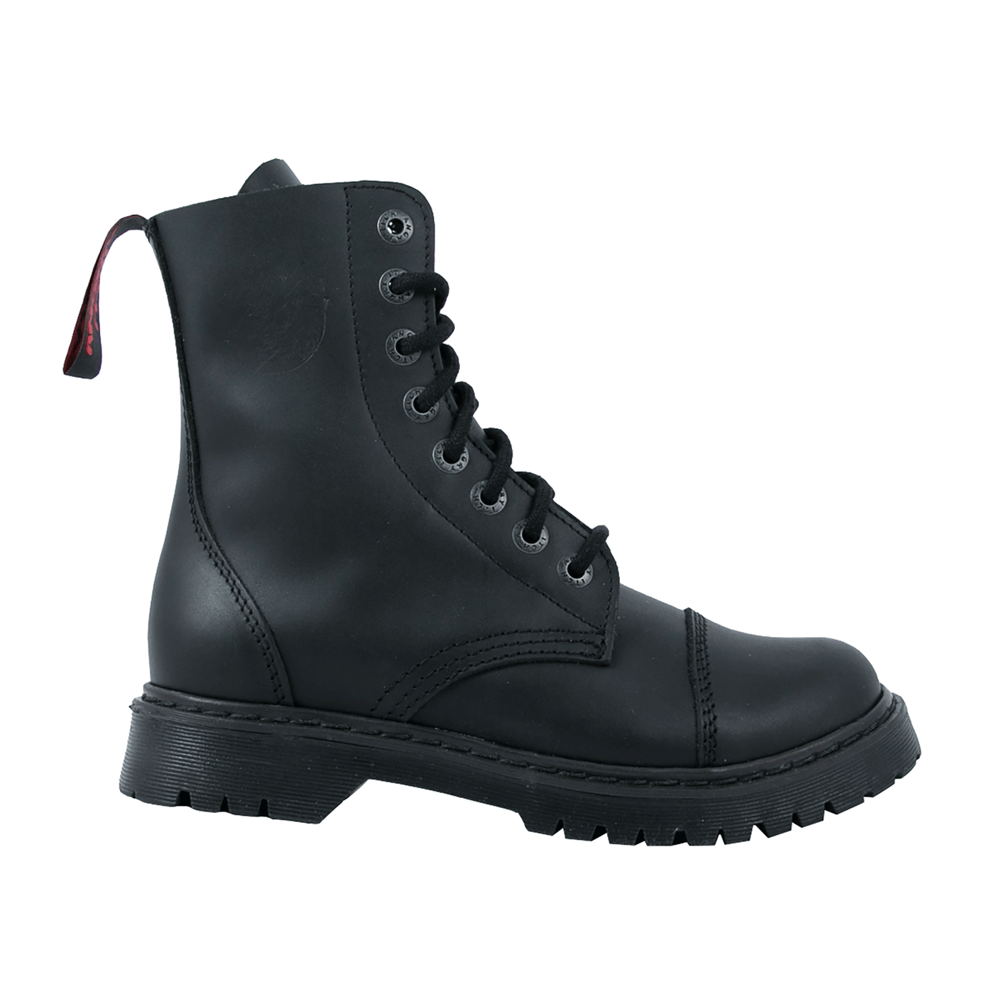 Angry Itch 8 Eyelet Combat Boots Black Leather Light Air Cushion Sole