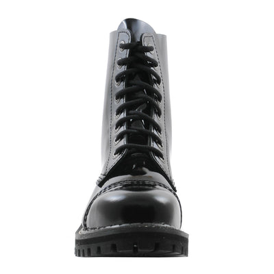 Angry Itch 8 Eyelet Boots with Steel Toe Cap Black Leather