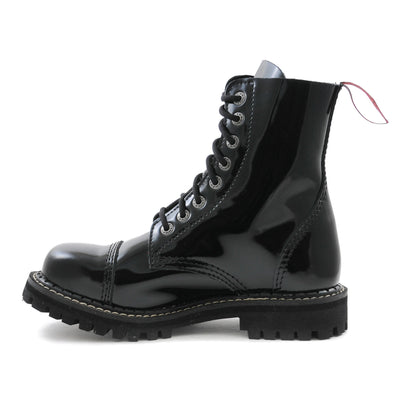 Angry Itch 8 Eyelet Boots with Steel Toe Cap Black Patent Leather