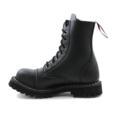 Angry Itch 8 Eyelet Boots with Steel Toe Cap Black PU Vegan Leather