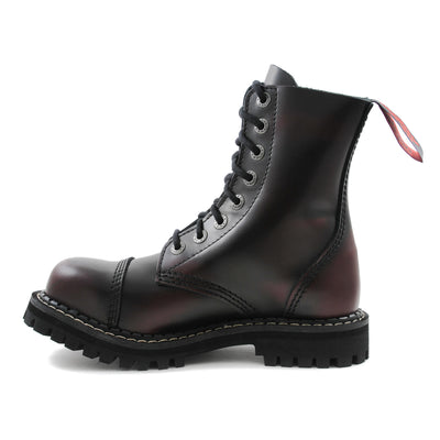 Angry Itch 8 Eyelet Boots with Steel Toe Cap Burgundy Rub Off Leather