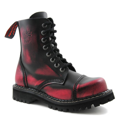 Angry Itch 8 Eyelet Boots with Steel Toe Cap Pink Rub Off Leather