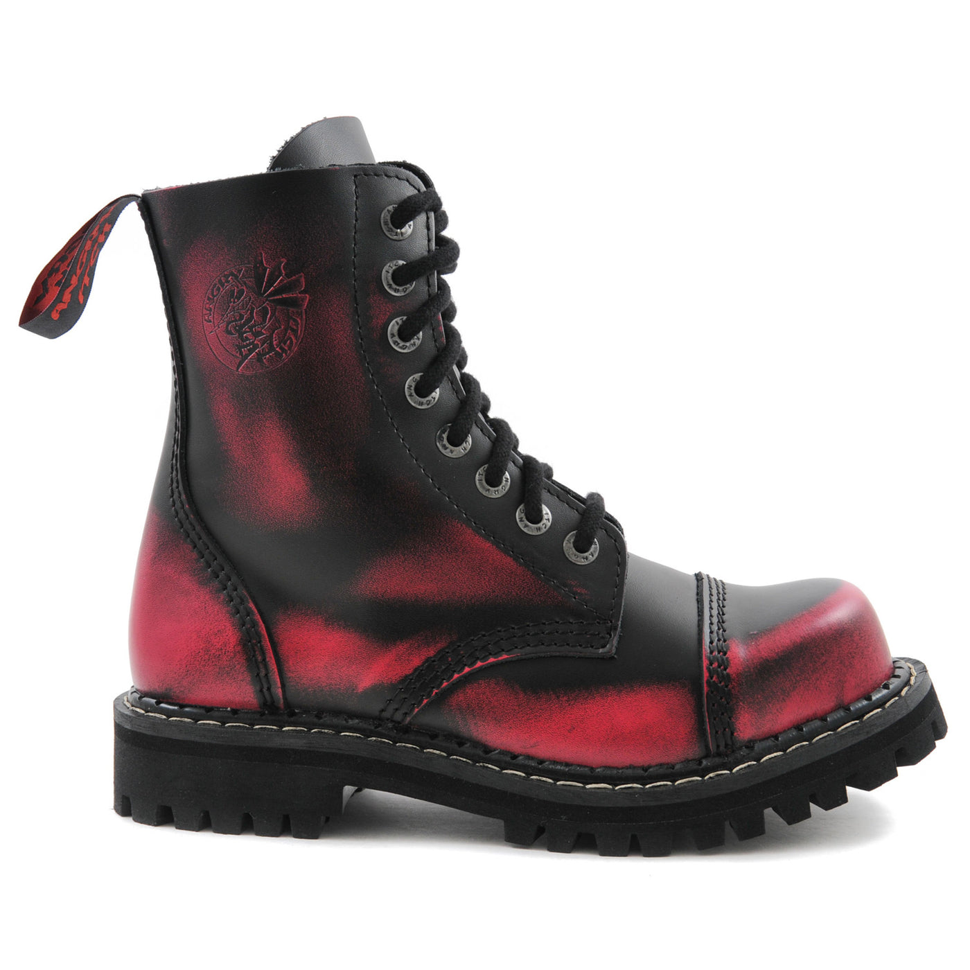 Angry Itch 8 Eyelet Boots with Steel Toe Cap Pink Rub Off Leather