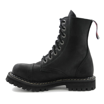 Angry Itch 8 Eyelet Boots with Steel Toe Cap Vintage Black Leather