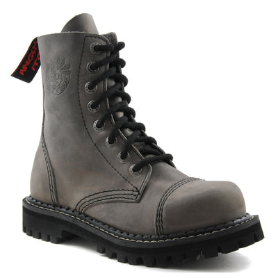 Angry Itch 8 Eyelet Boots with Steel Toe Cap Vintage Grey Leather