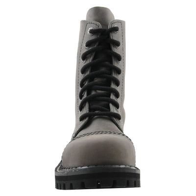Angry Itch 8 Eyelet Boots with Steel Toe Cap Vintage Grey Leather
