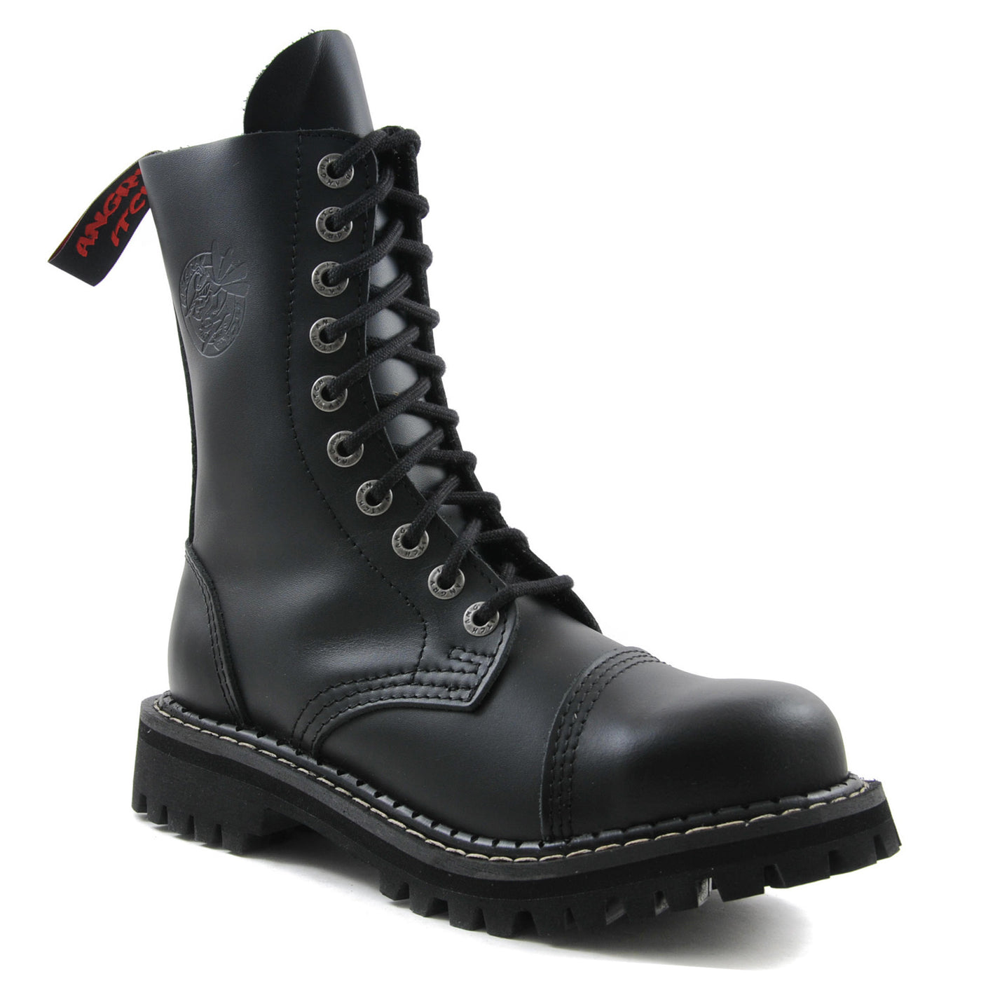 Angry Itch 10 Eyelet Boots with Steel Toe Cap Black Leather
