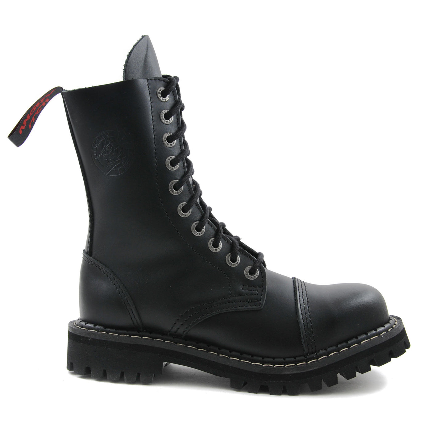 Angry Itch 10 Eyelet Boots with Steel Toe Cap Black Leather