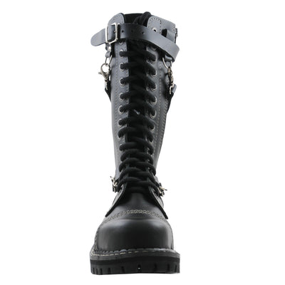 Angry Itch 3 Strap 14 Hole Combat Ranger Boots with Steel Toe Cap Black Leather