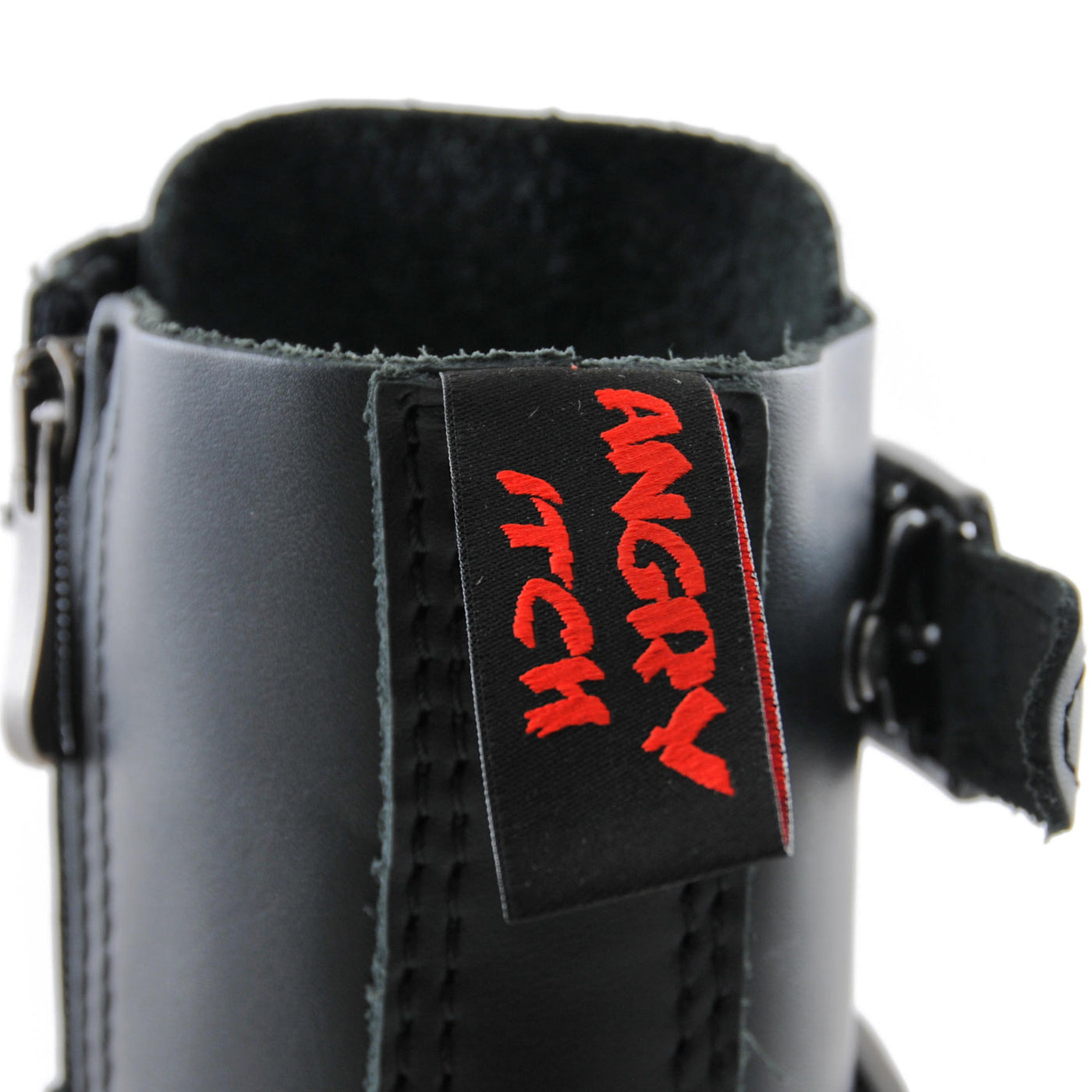 Angry Itch 5 Buckle 14 Hole Combat Ranger Boots with Steel Toe Cap Black Leather