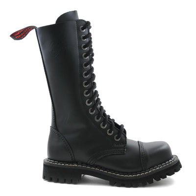 Angry Itch 14 Hole Boots with Steel Toe Cap Black Leather