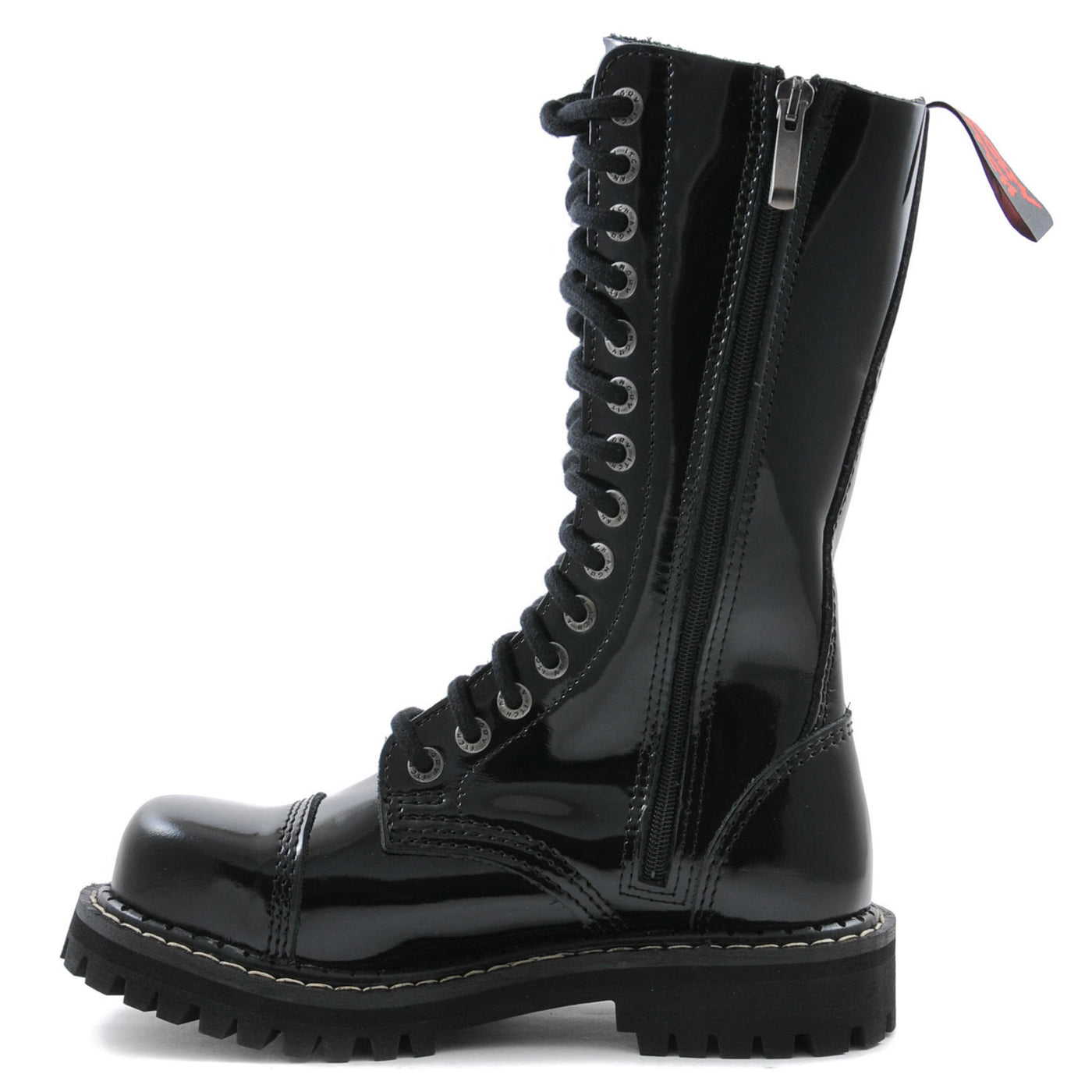 Angry Itch 14 Hole Combat Ranger Boots with Steel Toe Cap Black Patent Leather