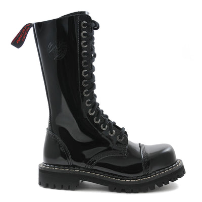 Angry Itch 14 Hole Combat Ranger Boots with Steel Toe Cap Black Patent Leather