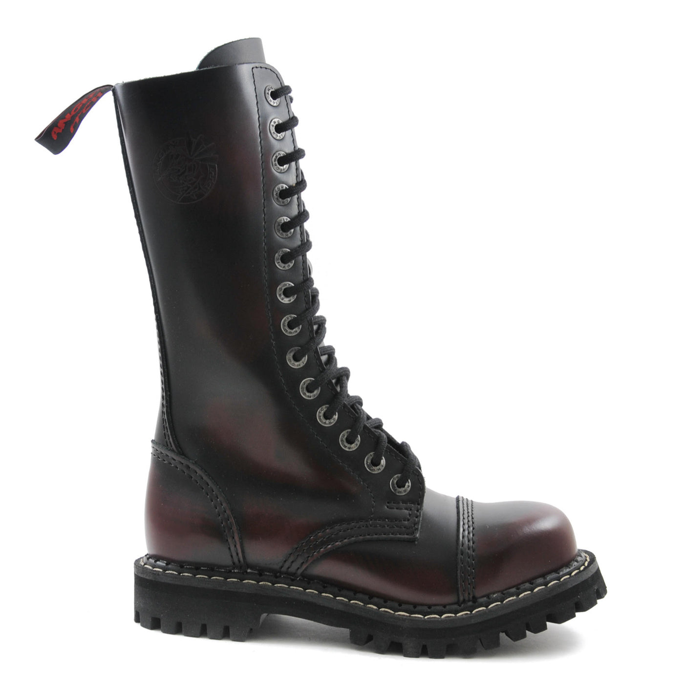 Angry Itch 14 Hole Combat Ranger Boots with Steel Toe Cap Burgundy Rub Off Leather