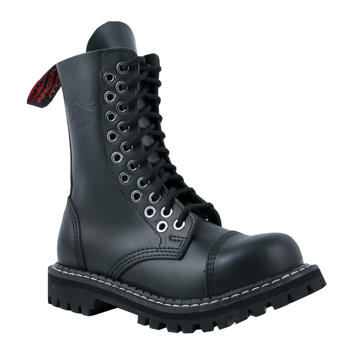 Angry Itch 10 Double Eyelet Boots with Steel Toe Cap Black Leather
