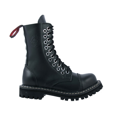 Angry Itch 10 Double Eyelet Boots with Steel Toe Cap Black Leather Side