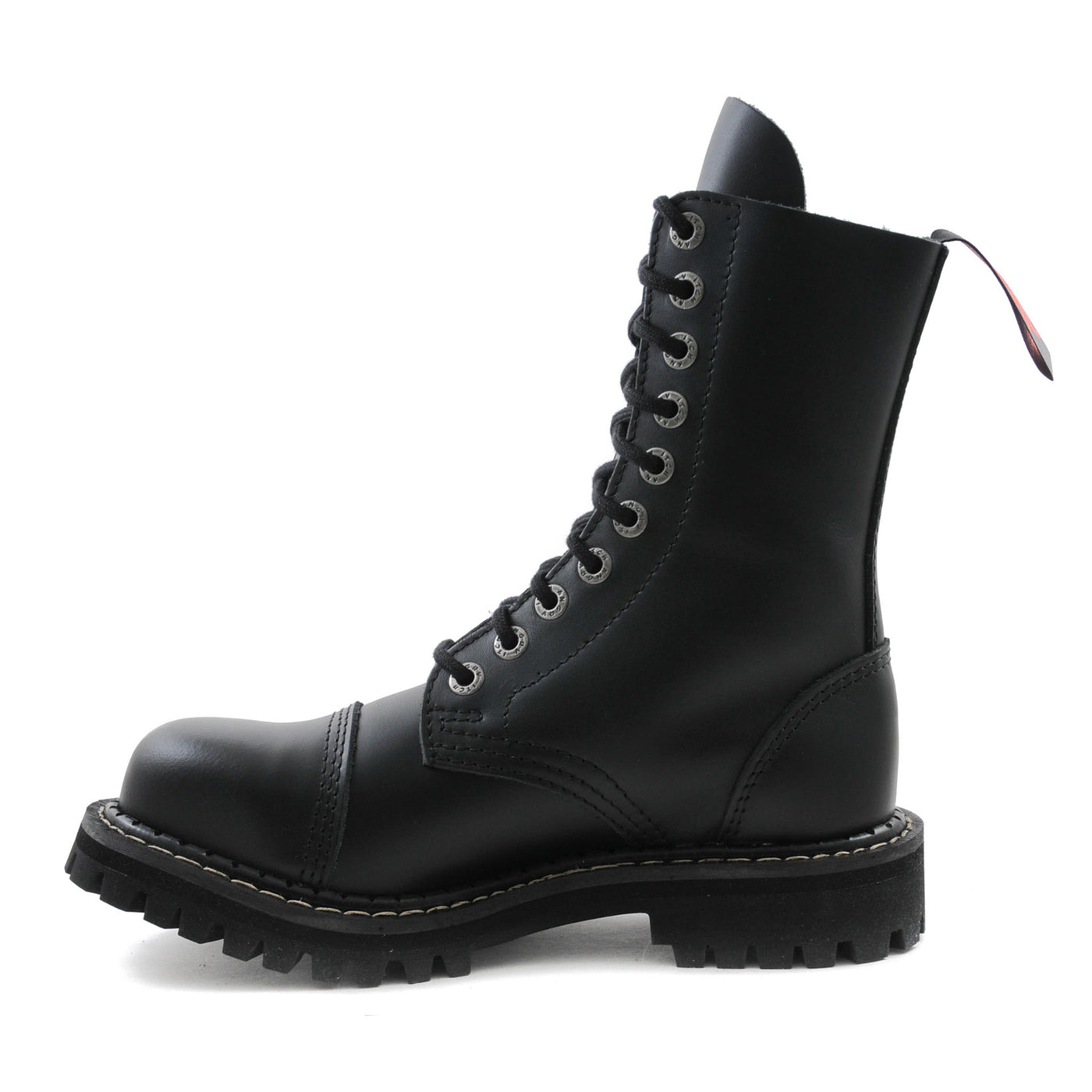 Angry Itch 10 Eyelet Boots with Steel Toe Cap Black Leather Side