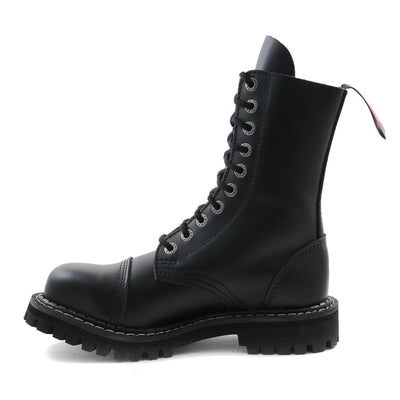 Angry Itch 10 Eyelet Boots with Steel Toe Cap Black Leather Side