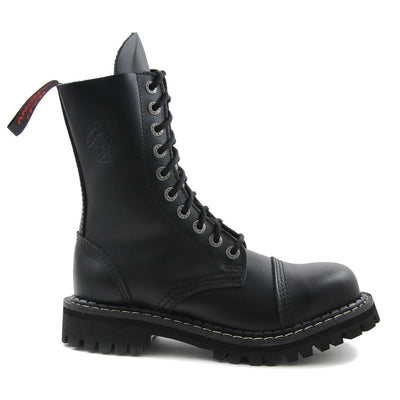 Angry Itch 10 Eyelet Boots with Steel Toe Cap Black Leather right Side