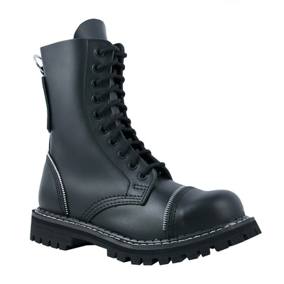 Angry Itch 10 Hole Double Zip Boots with Steel Toe Cap Black Leather
