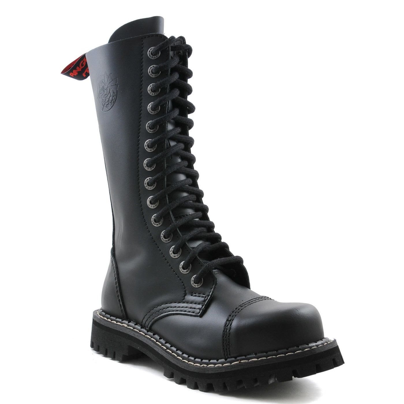 Angry Itch 14 Hole Boots with Steel Toe Cap Black Leather
