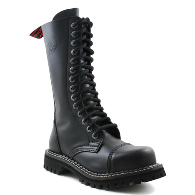 Angry Itch 14 Hole Boots with Steel Toe Cap Black Leather
