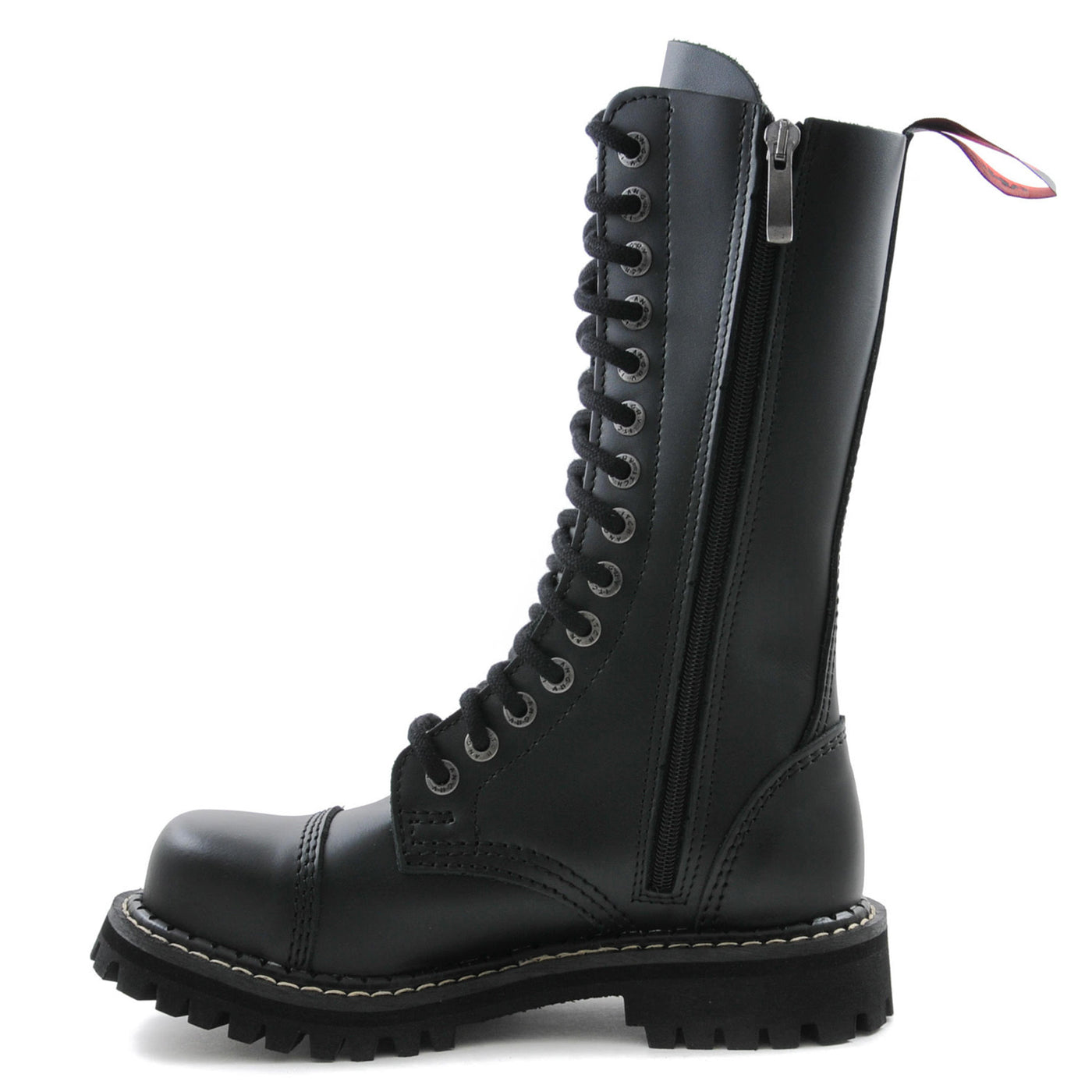 Angry Itch 14 Hole Boots with Steel Toe Cap Black Leather left side
