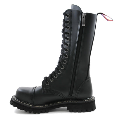 Angry Itch 14 Hole Boots with Steel Toe Cap Black Leather left side