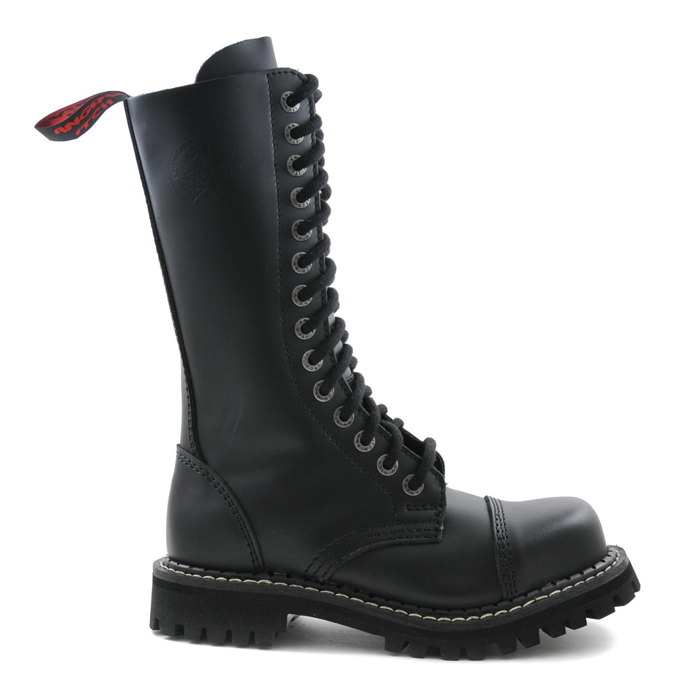 Angry Itch 14 Hole Boots with Steel Toe Cap Black Leather right side