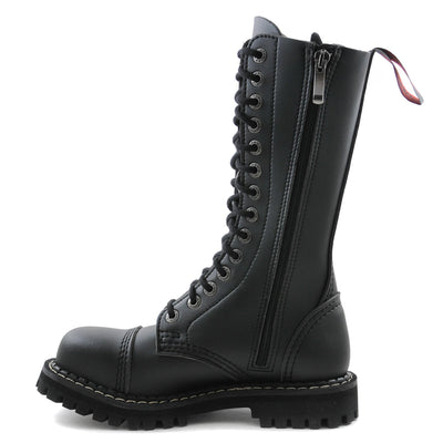 Angry Itch 14 Hole Boots with Steel Toe Cap Black PU Vegan Leather left side