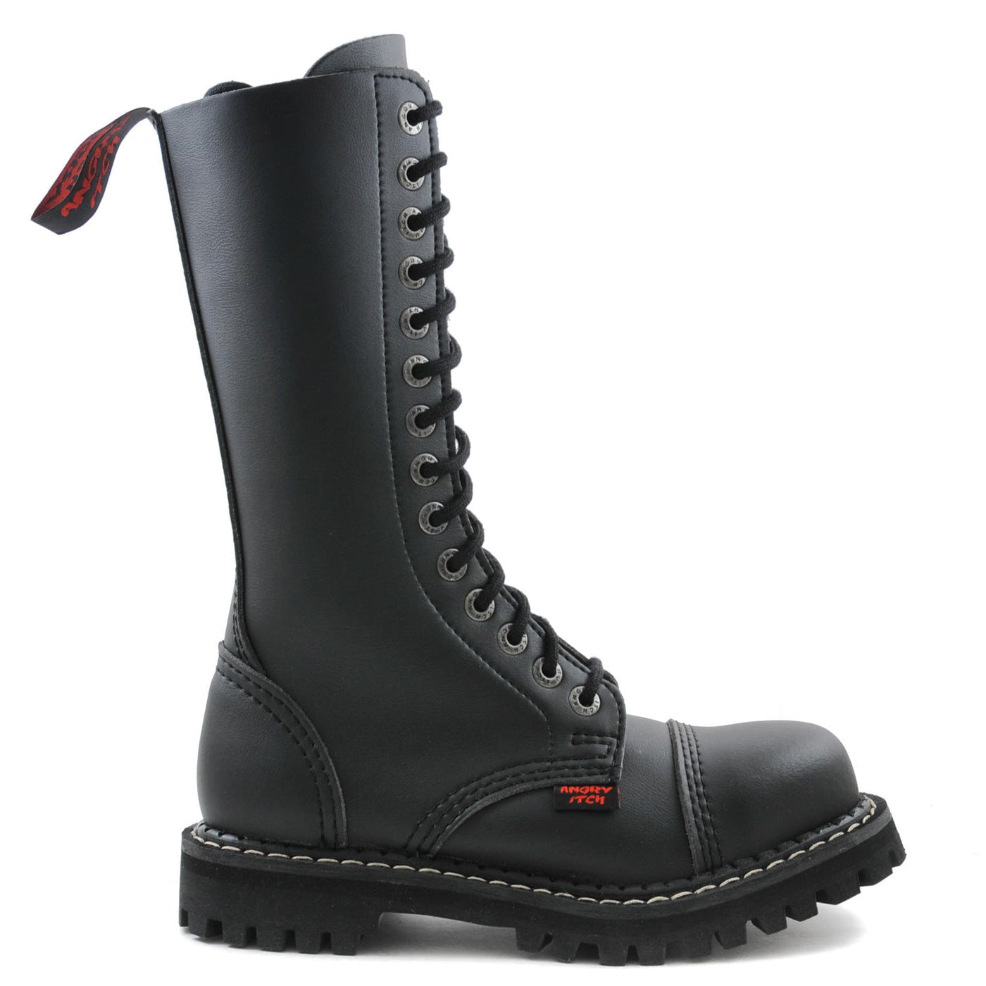 Angry Itch 14 Hole Boots with Steel Toe Cap Black PU Vegan Leather side