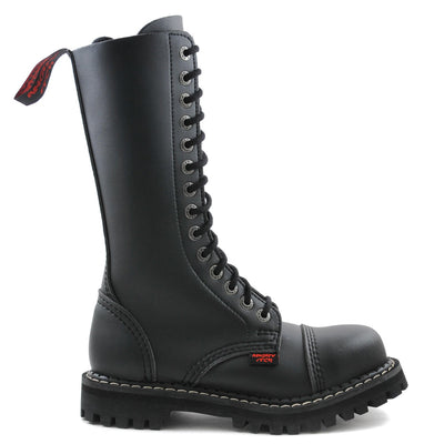 Angry Itch 14 Hole Boots with Steel Toe Cap Black PU Vegan Leather side