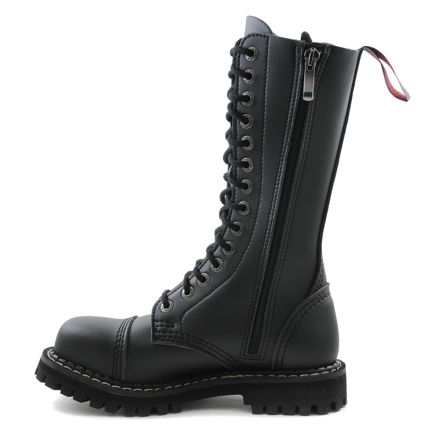 Angry Itch 14 Hole Combat Ranger Boots with Steel Toe Cap Black Vegan Leather left side