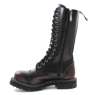 Angry Itch 14 Hole Combat Ranger Boots with Steel Toe Cap Burgundy Rub Off Leather Boots left side