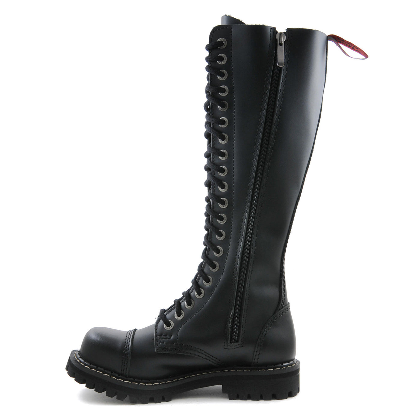 Angry Itch 20 Hole Combat Ranger Boots with Steel Toe Cap Black Leather left side