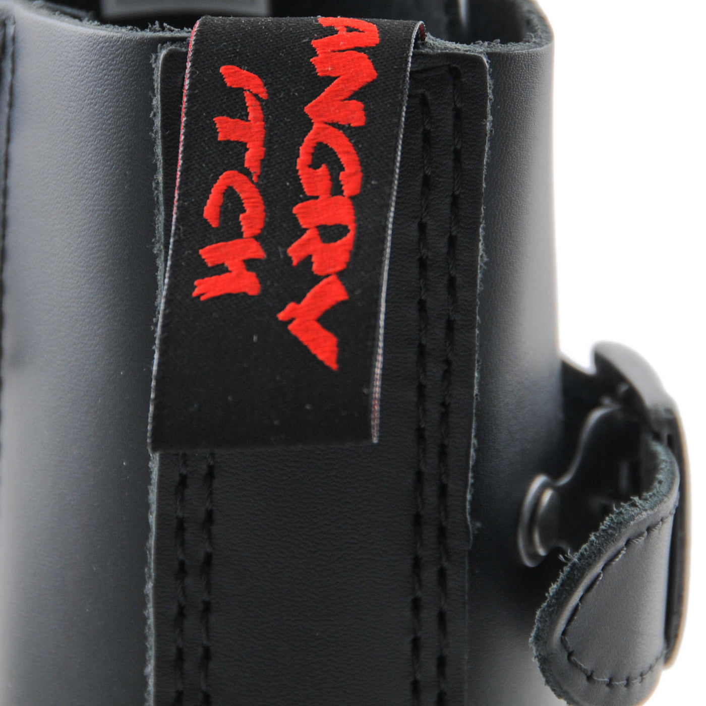 Angry Itch 3 Buckle 10 Hole Boots with Steel Toe Cap Black Leather Tag