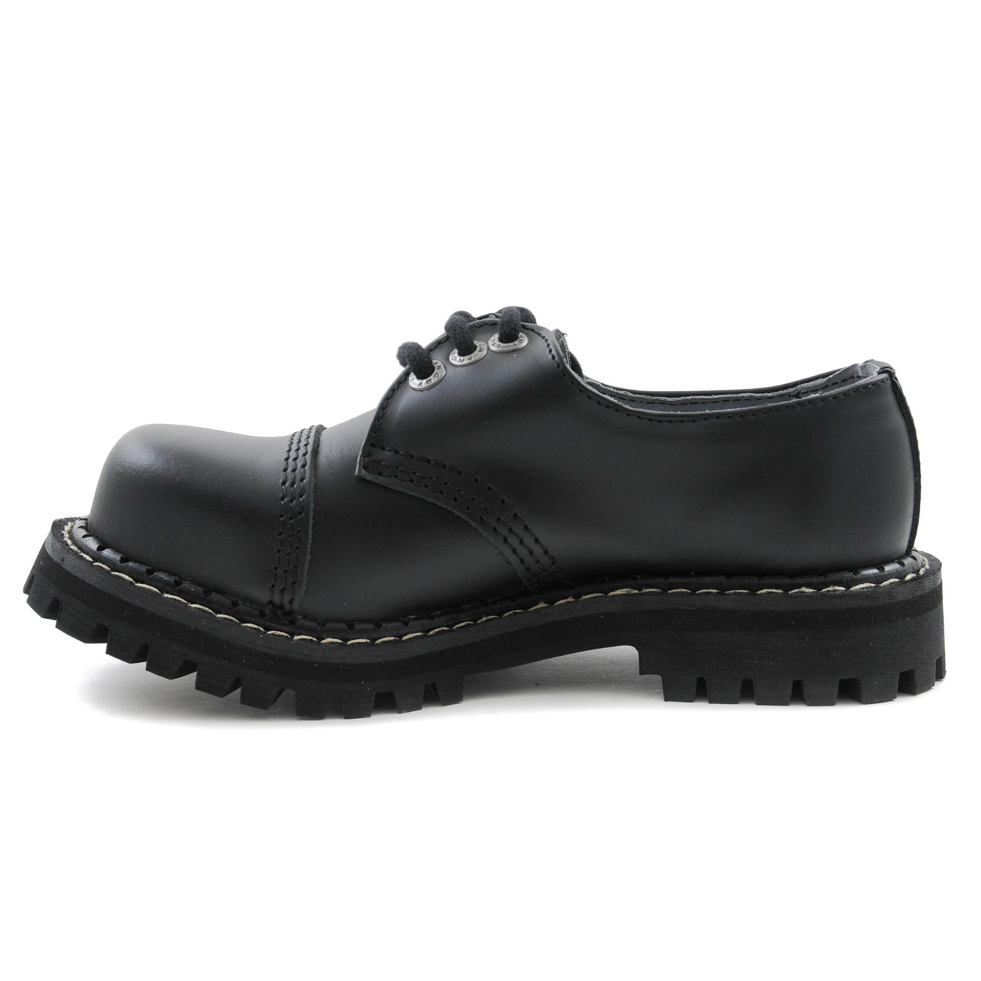 Angry Itch 3 Eyelet Shoes with Steel Toe Cap Black Leather Left Side