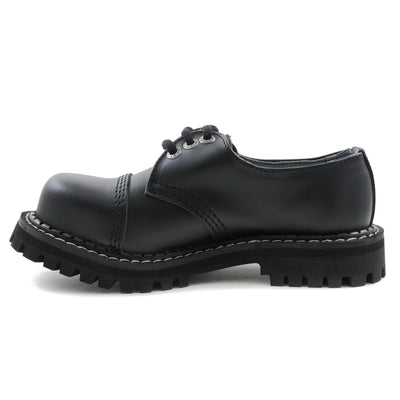 Angry Itch 3 Eyelet Shoes with Steel Toe Cap Black Leather Left Side